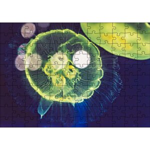 Muhteşem Güzellikte Mavi Yeşil Denizanası Puzzle Yapboz Mdf Ahşap 120 Parça