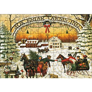 Fox Briar Çiftliği Yılbaşında İnsanlar Puzzle Yapboz Mdf Ahşap 120 Parça
