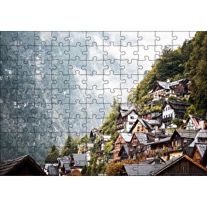 Avusturya Dağlarında Masalsı Evler Puzzle Yapboz Mdf Ahşap 120 Parça