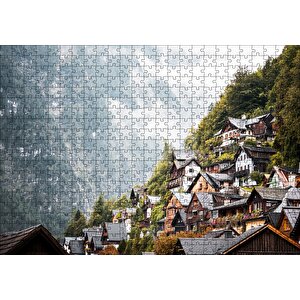 Avusturya Dağlarında Masalsı Evler Puzzle Yapboz Mdf Ahşap 500 Parça