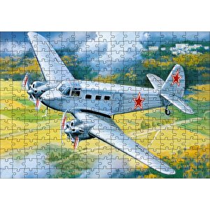 Çift Motorlu Nostaljik Uçak Puzzle Yapboz Mdf Ahşap 255 Parça