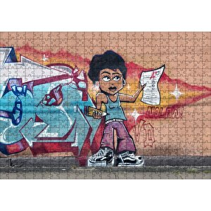 Siyahi Kız Grafiti Duvar Boyama Puzzle Yapboz Mdf Ahşap 500 Parça