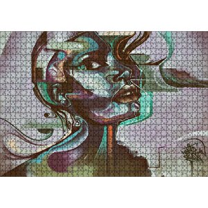 Renkli Siyahi Kadın Portre Duvar Boyama Puzzle Yapboz Mdf Ahşap 1000 Parça