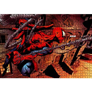 Spider Man Ağları Üzerinde Uçuyor Puzzle Yapboz Mdf Ahşap 1000 Parça