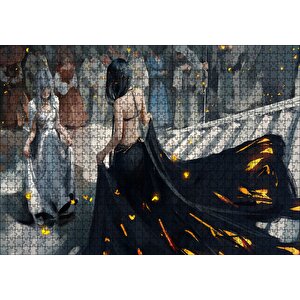 Fantastik Sanat Siyah Giyimli Kraliçe Ve Halk Kalabalığı Görseli Puzzle Yapboz Mdf Ahşap 1000 Parça