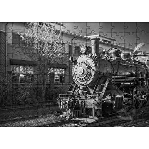 İstasyon Ve Buharlı Tren Siyah Beyaz Puzzle Yapboz Mdf Ahşap 120 Parça