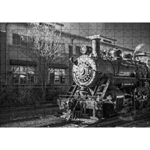 İstasyon Ve Buharlı Tren Siyah Beyaz Puzzle Yapboz Mdf Ahşap 255 Parça