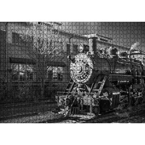 İstasyon Ve Buharlı Tren Siyah Beyaz Puzzle Yapboz Mdf Ahşap 1000 Parça