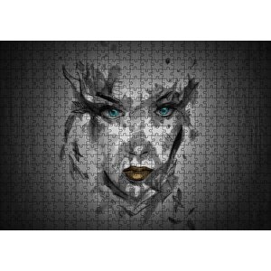 Belirsiz Boyama Tekniğiyle Kadın Yüzü Puzzle Yapboz Mdf Ahşap 500 Parça