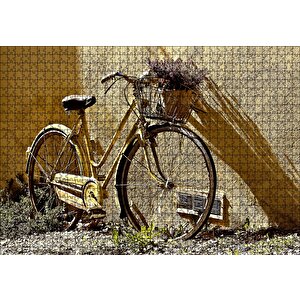 Duvar Önünde Eski Sarı Bisiklet Puzzle Yapboz Mdf Ahşap 1000 Parça