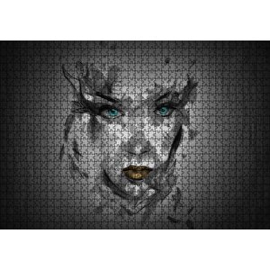 Belirsiz Boyama Tekniğiyle Kadın Yüzü Puzzle Yapboz Mdf Ahşap 1000 Parça