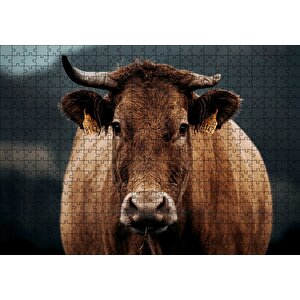 Kahverengi İnek Yakın Çekim Flu Arka Plan Puzzle Yapboz Mdf Ahşap 500 Parça