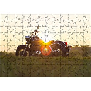 Black Cruiser Motorsiklet Ve Gün Batımı Puzzle Yapboz Mdf Ahşap 120 Parça