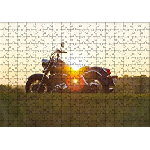 Black Cruiser Motorsiklet Ve Gün Batımı Puzzle Yapboz Mdf Ahşap 255 Parça
