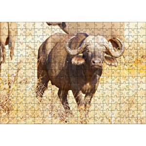 Afrika Bozkırında Bufalo Ve Kuru Otlar Puzzle Yapboz Mdf Ahşap 255 Parça