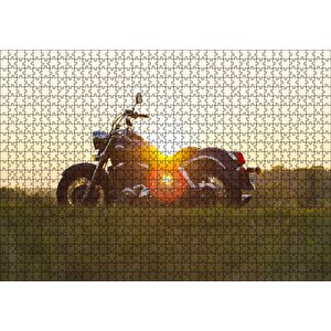 Black Cruiser Motorsiklet Ve Gün Batımı Puzzle Yapboz Mdf Ahşap 1000 Parça