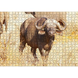Afrika Bozkırında Bufalo Ve Kuru Otlar Puzzle Yapboz Mdf Ahşap 500 Parça