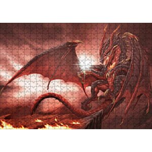 Alevler İçindeki Gemi Ve Ejderha Puzzle Yapboz Mdf Ahşap 500 Parça