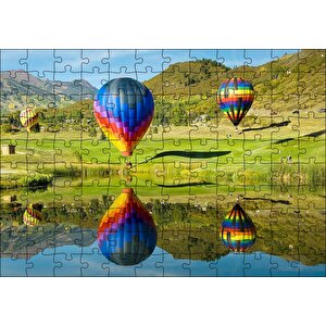 Uçan Balon Ve Yolcuları Görseli Puzzle Yapboz Mdf Ahşap 120 Parça