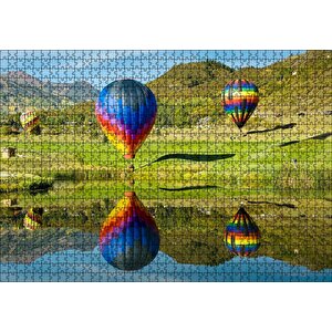 Uçan Balon Ve Yolcuları Görseli Puzzle Yapboz Mdf Ahşap 1000 Parça