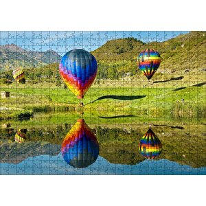 Uçan Balon Ve Yolcuları Görseli Puzzle Yapboz Mdf Ahşap 500 Parça