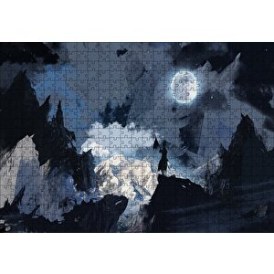 Gece Dolunay Ve Savaşçı Silüeti Puzzle Yapboz Mdf Ahşap 500 Parça