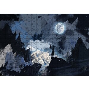 Gece Dolunay Ve Savaşçı Silüeti Puzzle Yapboz Mdf Ahşap 255 Parça