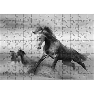 Fırtınada Koşan Atlar Görseli Puzzle Yapboz Mdf Ahşap 120 Parça