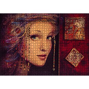 Boncuk Örmeli Kadın Figürü Görseli Puzzle Yapboz Mdf Ahşap 1000 Parça