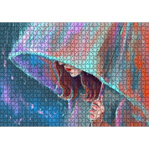 Şemsiye Tutan Kadın Görseli Puzzle Yapboz Mdf Ahşap 1000 Parça