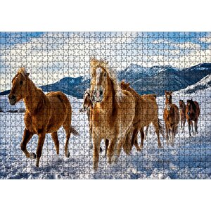 Karda Koşan Atlar Görseli Puzzle Yapboz Mdf Ahşap 1000 Parça