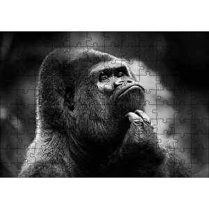Çenesini Kaşıyan Goril Görseli Puzzle Yapboz Mdf Ahşap 120 Parça