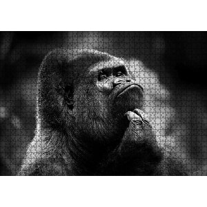 Çenesini Kaşıyan Goril Görseli Puzzle Yapboz Mdf Ahşap 1000 Parça