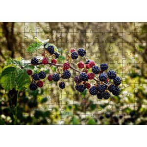 Dalında Böğürtlen Ve Ahududular Flu Arka Plan Puzzle Yapboz Mdf Ahşap 120 Parça
