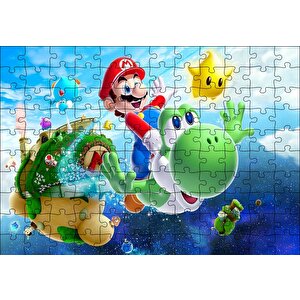 Super Mario Karakterleri Gökyüzünde Puzzle Yapboz Mdf Ahşap 120 Parça