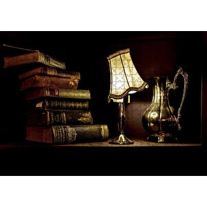 Masa Abajur Kitaplar Antika Metal Surahi Görseli Puzzle Yapboz Mdf Ahşap 500 Parça