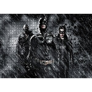 Batman Catwoman Ve Belası Kara Şövalye Görseli Puzzle Yapboz Mdf Ahşap 1000 Parça