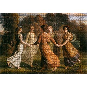 Louis Janmot Bahçede Çember Halindeki Genç Kızlar Puzzle Yapboz Mdf Ahşap 1000 Parça