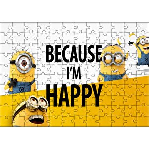 Minyonlar Çünkü Mutluyum Yazılı Puzzle Yapboz Mdf Ahşap 120 Parça