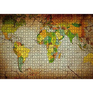 Küresel Isınma Ve Çölleşme Vurgulu Dünya Haritası Puzzle Yapboz Mdf Ahşap 1000 Parça