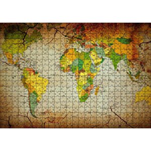 Küresel Isınma Ve Çölleşme Vurgulu Dünya Haritası Puzzle Yapboz Mdf Ahşap 500 Parça