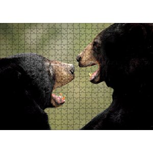Dövüşen Kahverengi Ayılar Yakın Çekim Puzzle Yapboz Mdf Ahşap 500 Parça