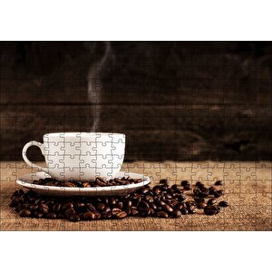 Cakapuzzle Kahve Çekirdekleri Ve Dumanı Üstünde Fincan Kahve Puzzle Yapboz Mdf Ahşap
