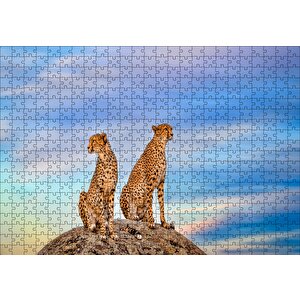 Kayalığın Üzerindeki Çita Çifti Puzzle Yapboz Mdf Ahşap 500 Parça