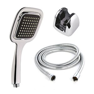 Duş Seti Banyo Duş Başlığı Seti Fiskiyesi Telefonu Kare Başlık Metal Hortum Siyah 3'lü Set