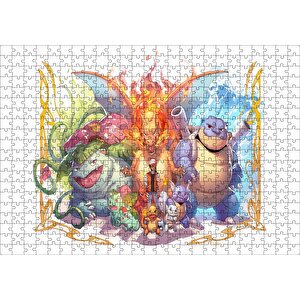 Pikaçu Tüm Karakterler Dijital Çizim Puzzle Yapboz Mdf Ahşap 500 Parça