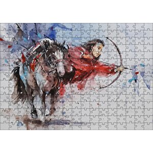 At Sırtındaki Okçu Suluboya Efekt Puzzle Yapboz Mdf Ahşap 255 Parça