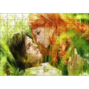 Yeşillikler Arasındaki Genç Kız Ve Erkek Çizim Puzzle Yapboz Mdf Ahşap 120 Parça