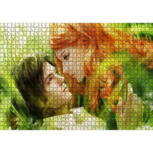 Yeşillikler Arasındaki Genç Kız Ve Erkek Çizim Puzzle Yapboz Mdf Ahşap 1000 Parça