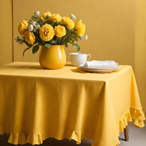 Fırfırlı Kare Masa Örtüleri 160x160 Cm Sarı